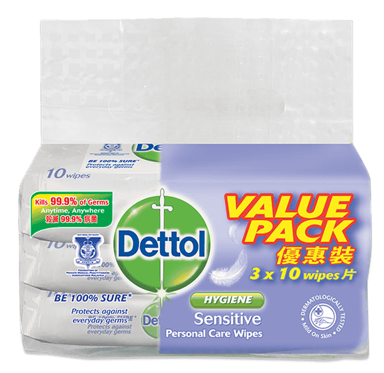 Dettol Anti-bacterial Wipes Sensitive 10s x 3